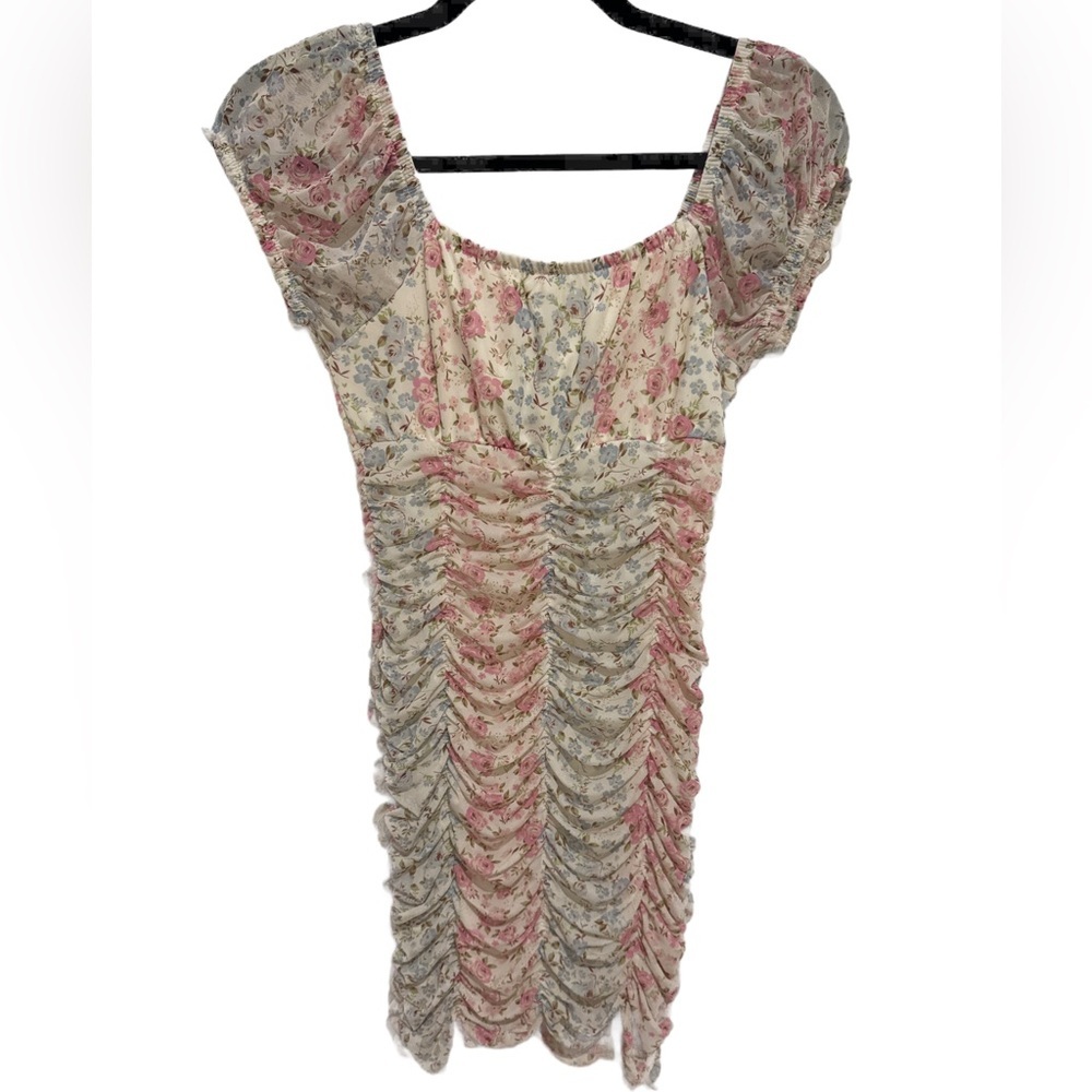 Madden NYC Ruched Mini Dress Floral Small EUC - Picture 5 of 8